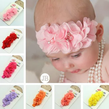 Цветочные шифоновые аксессуары для волос для новорожденных девочек, тканевая лента, головной убор для новорожденных, тиара, повязка на голову, подарок для малышей, повязка на голову из ленты