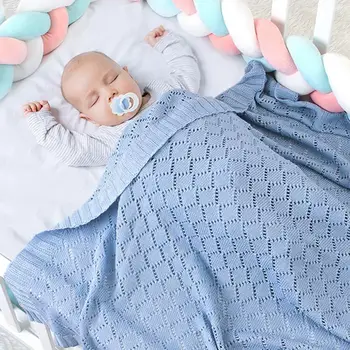 Однотонное детское Полое Вязаное крючком одеяло для сна, одеяло для пеленания, обертывание
