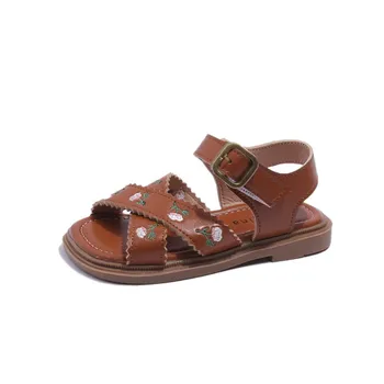 CUZULLAA/ Летние детские пляжные сандалии с цветочным рисунком для девочек, обувь на плоской подошве, модные сандалии для девочек, размер 26-36
