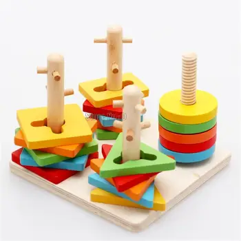 Детские Игрушки Мудрость Четыре 4-Столбчатые Деревянные Геометрические Познавательные Развивающие Строительные Блоки