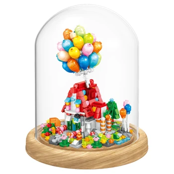 2023 Городской креативный дом с воздушным шаром, модель с видом на улицу, мини строительные блоки, кирпичи, игрушки для детей, подарок на Новый год