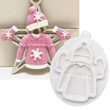 Вязаный свитер, шапка, перчатки, Рождественская силиконовая форма, форма для выпечки кексов, помадка, инструменты для украшения торта