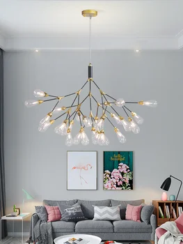 Современная светодиодная люстра Firefly в скандинавском стиле, Стеклянный шар в виде ветки дерева, Подвесной светильник для гостиной, кухни, спальни, Декоративный блеск