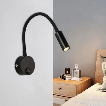Настенный светильник со светодиодной подсветкой мощностью 3 Вт, Гибкое Настенное бра, Лампы для чтения на гусиной шее, выключатель ночника в спальне Для домашнего декора