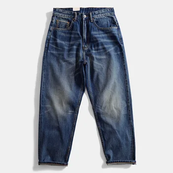 Модные мужские новые хлопковые джинсы с широкими штанинами в стиле ретро и прямые брюки